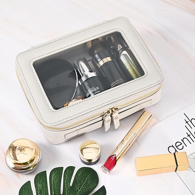 Aveniee Clear Makeup Bag Organizer,Travel Toiletry Bag for Women,Waterproof Cosmetic Pouch with Zippers,Car Accessories Organizers and Storage Case,Grey,Medium Classic