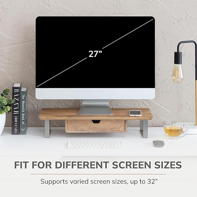 Anji Mountain Monitor Stand - Desktop Organizer & Laptop Riser, Ergonomic Monitor Riser, Space-Saving Monitor Stand for Desk, Durable Construction, Easy Assembly, Ideal for Home & Office,Natural