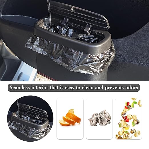 Car Trash Can with Lid,Press-Top Car Trash Bin with 30PCS Cars Trashs Bags,Multi-Function & Small Cars Garbage Can with Suspension Design for Storaging Garbage Fits 4.7 Gal