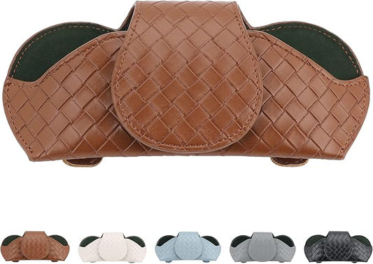 KINIVA Sunglasses Holder for Car Visor Leather Glasses Case with Clips for Car Visor Automotive Interior Visor Accessories Apply to All Car Models (09 Brown)
