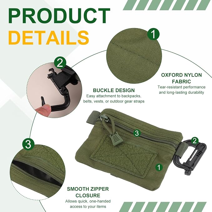 Small Admin Pouch, Nylon Zipper Pouch Storage Pocket with Hook and Loop Compact Camping Gear Organizer