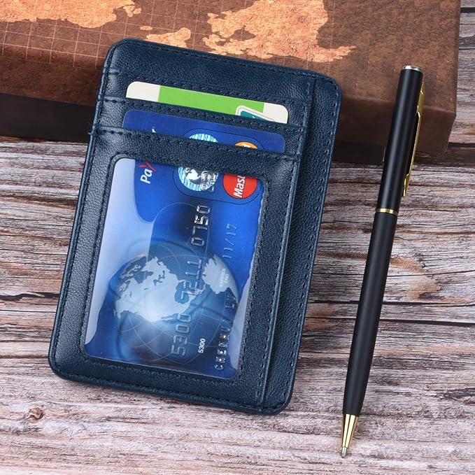 Teskyer Slim Wallet for Men, Minimalist Front Pocket RFID Blocking Leather Wallet Credit Card Holder for Men & Women