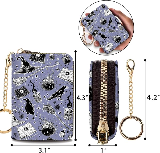 Credit Card Holder RFID Wallet, Small Card Holder Wallet for Women with Keychain Zipper, Funny Leather Print Credit Card Wallets Accordion Gift