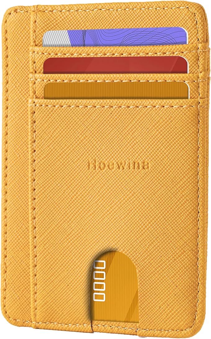 Hoewina Slim Wallet for Men, Credit Card Holder Wallet, Minimalist Design - RFID Blocking Front Pocket Leather Thin Wallet for Men and Women（Cross Sun Yellow）