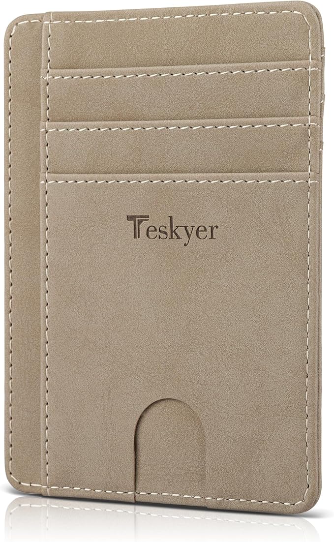 Teskyer Slim Wallet for Men, Minimalist Front Pocket RFID Blocking Leather Wallet Credit Card Holder for Men & Women
