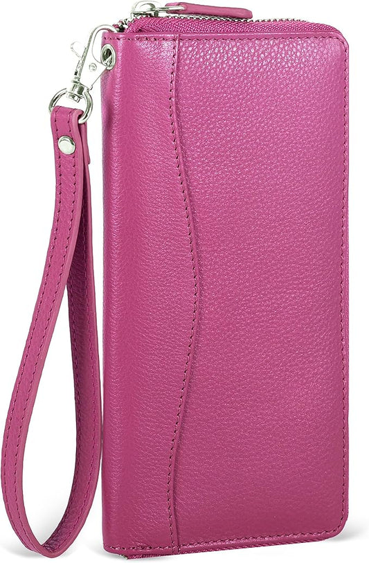 Oak Leathers Pink RFID Leather Wallet for Women - Womens Wallet Clutch with 8 Credit Card Holder, Coin Pocket, Gift for Women’s