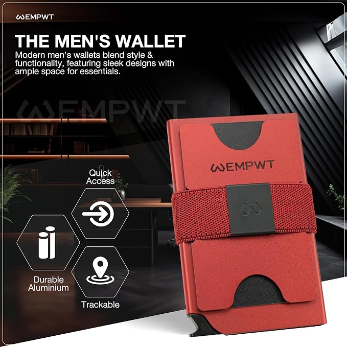 Aluminum Cardholder Wallet for Men-Metal Wallets with Advanced RFID Layer Protection | Slim & Minimalist Trendy Cardholder with Convenient Push Button for Quick Card Access (Red)