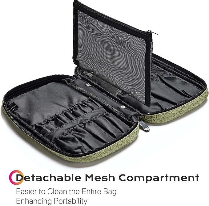 BYOOTIQUE Travel Makeup Brush Holder Bag Cosmetic Brush Organizer Rococo Green