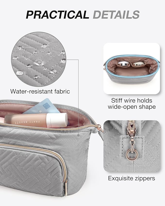 BAGSMART Travel Makeup Bag, Cosmetic Bag Small Make Up Organizer Case,Wide-open Pouch for Women Purse for Toiletries Accessories Brushes Grey