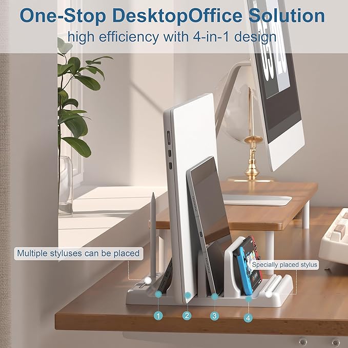 Vertical Laptop Stand Holder - Adjustable ABS Plastic Laptop Holder Vertical, Space-Saving 4 in 1 Compatible with All MacBook Pro Air, Mac, HP, Dell, Microsoft Surface (White)