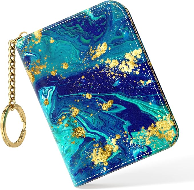 Nipichsha Women's Slim Leather RFID Wallet, Ocean Marble, 4.33 x 3.15 in