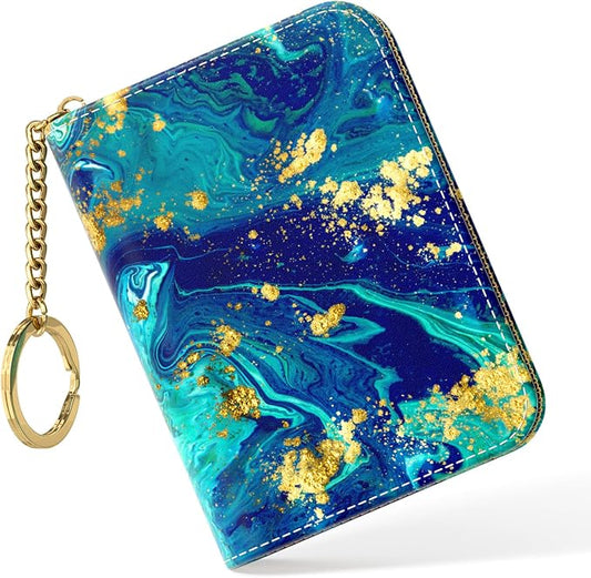 Nipichsha Women's Slim Leather RFID Wallet, Ocean Marble, 4.33 x 3.15 in
