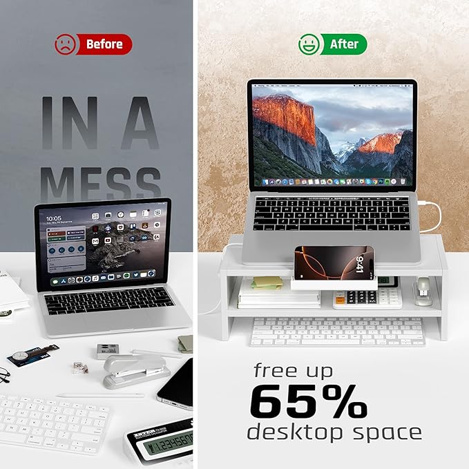 Adjustable Wood Laptop Stand, Ergonomic Height Angles Computer Holder Riser for Desk Compatible with Air, Pro, Dell, HP, Lenovo More 10-17.3" Laptops, White