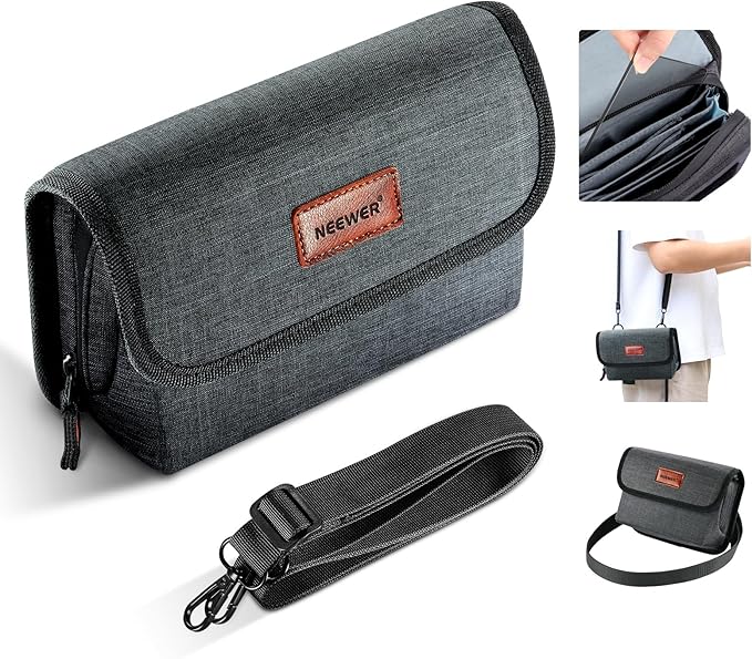 NEEWER Camera Lens Filter Case with Water Resistant Hard Shell, 6 Soft Pockets, Shoulder Strap, Pro Photography Filter Bag Storage Pouch for 4''x 4'', 4''x 5.65'' Square, 95mm Circular Filters, PB025