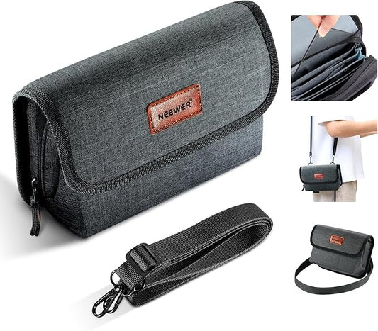 NEEWER Camera Lens Filter Case with Water Resistant Hard Shell, 6 Soft Pockets, Shoulder Strap, Pro Photography Filter Bag Storage Pouch for 4''x 4'', 4''x 5.65'' Square, 95mm Circular Filters, PB025