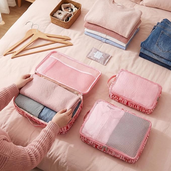 Shinylin 3 Sets Compression Packing Cubes for Travel Women Packing Cubes Set Travel Compression Bags Nylon in Various Sizes Zip Pouches for Tour Luggage Suitcase Accessories Storage