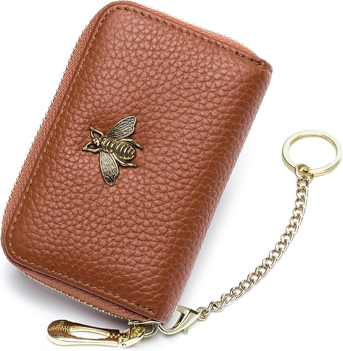 imeetu RFID Credit Card Holder, Small Leather Zipper Card Case Wallet for Women