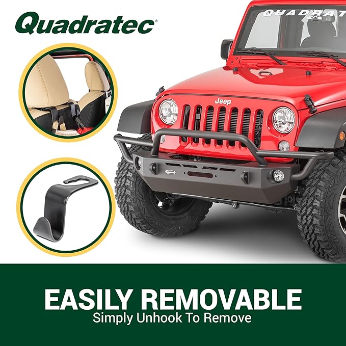 TACTIK Headrest Hooks - Fits Jeep Wrangler CJ, YJ, TJ, JK, JL & Gladiator JT - Sold as a Set of 4 - Hang Groceries, Purses, Backpacks, Coats, Hats, Clothes, Umbrellas - Quick & Easy Installation