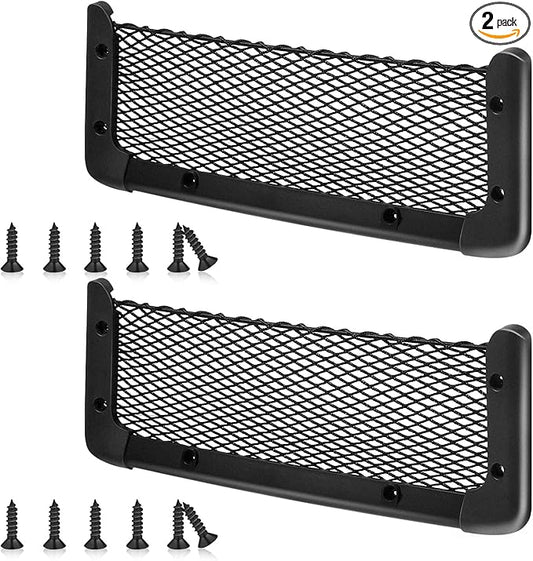 Frienda 2 Pcs ABS Plastic Frame Car Storage Net Bag Phone Car Mesh Net Holder RV Storage Boat Cargo Pocket Organizer Framed Mesh Pocket with Screws for Auto RV (13.8 x 5 Inch)