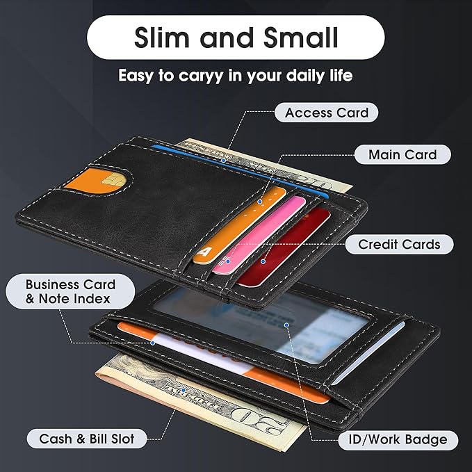Slim Minimalist Wallet for Men,Front Pocket Wallet RFID Blocking Small Thin Credit Card Holder for Men Black