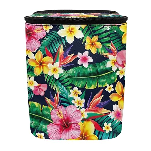Biyejit Tropical Hibiscus Car Garbage Can Leak-Proof Car Trash Can with Lid and Storage Pockets, Automotive Trash Bin for Men and Women, Cars Interior Accessories