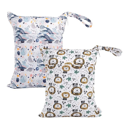 ALVA ALVABABY 2pcs Cloth Diaper Wet Dry Bags Waterproof Reusable with Two Zippered Pockets Travel Beach Pool Daycare Soiled Baby Items Yoga Gym Bag for Swimsuits or Wet Clothes LX-H358359