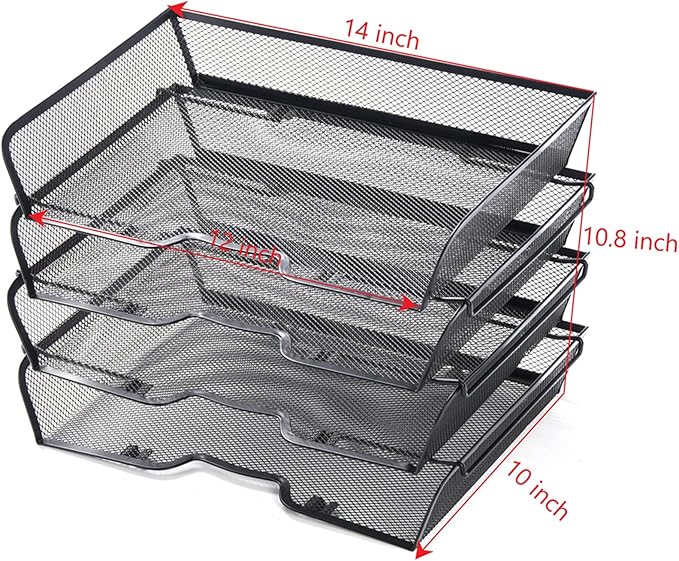 4 Tier Mesh Stackable File Trays Letter Trays,Office Paper Organizer for Desk,File Organizers and Storage,Black