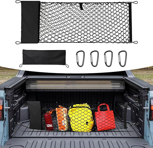Envelope Style Truck Cargo Net Compatible with Hyundai Santa Cruz 2022-2024 & Toyota Highlander 2014-2025 Accessories, Heavy Duty Carabiners Highly Elastic Truck Bed Mesh Cargo Net