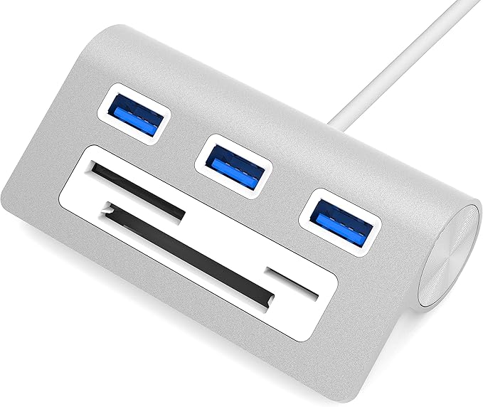 SABRENT Premium 3 Port Aluminum USB 3.0 Hub with Multi in 1 Card Reader (12" Cable) for iMac, All MacBooks, Mac mini, or Any PC (HB-MACR)