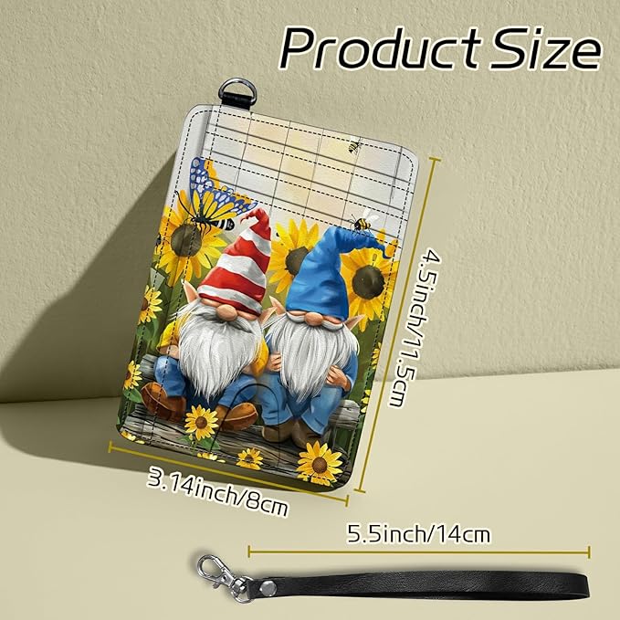 Small Travel Wallets, Garden Gnome Slim Minimalist Front Pocket Wallet with Wristlet, RFID Blocking PU Leather Credit Card Holder with ID Window Change Purse for Men Women