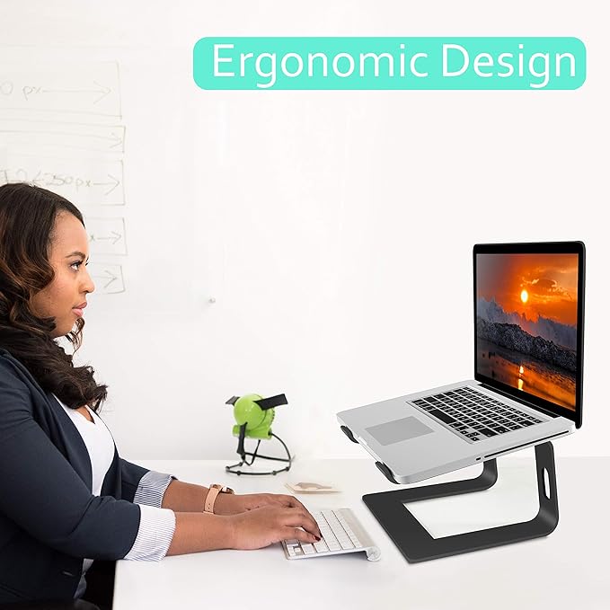 Orionstar Ergonomic Laptop Stand, Premium 5mm Aluminum Riser for 10-15.6 Inch Notebook Computer, Tool-Free Detachable Elevator Holder for Desk Office, Sturdy Riser for Eye-Level Neck Relief, Black