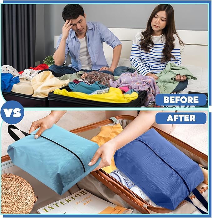 6 Pcs Travel Shoe Bags with Zipper Nylon Portable Waterproof Suitcase Shoe Organizer Packing for Golf(L,Blue)