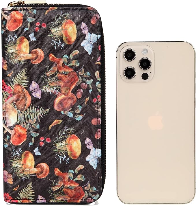 Mushroom Wallet for Women Ladies Purse Large Extra Capacity Zip Around Wallets (Mushroom print)