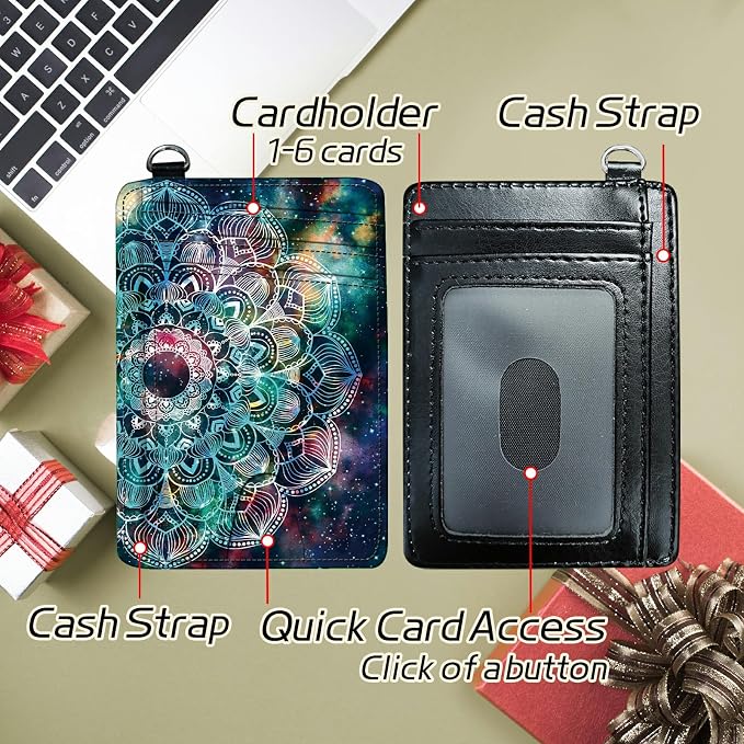 Small Travel Wallets, Art Mandalas Slim Minimalist Front Pocket Wallet with Wristlet, RFID Blocking PU Leather Credit Card Holder with ID Window Change Purse for Men Women