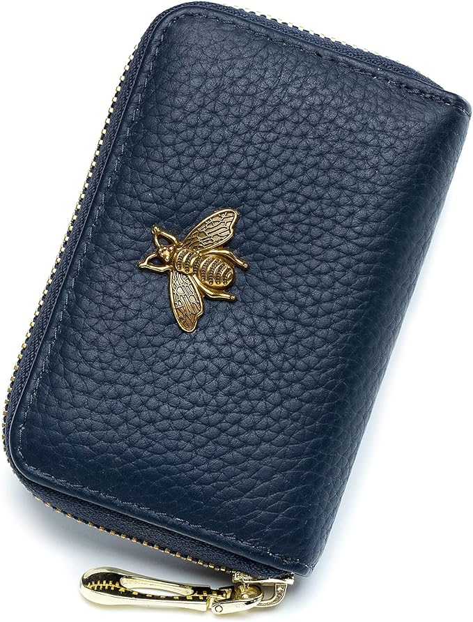 imeetu RFID Credit Card Holder, Small Leather Zipper Card Case Wallet for Women