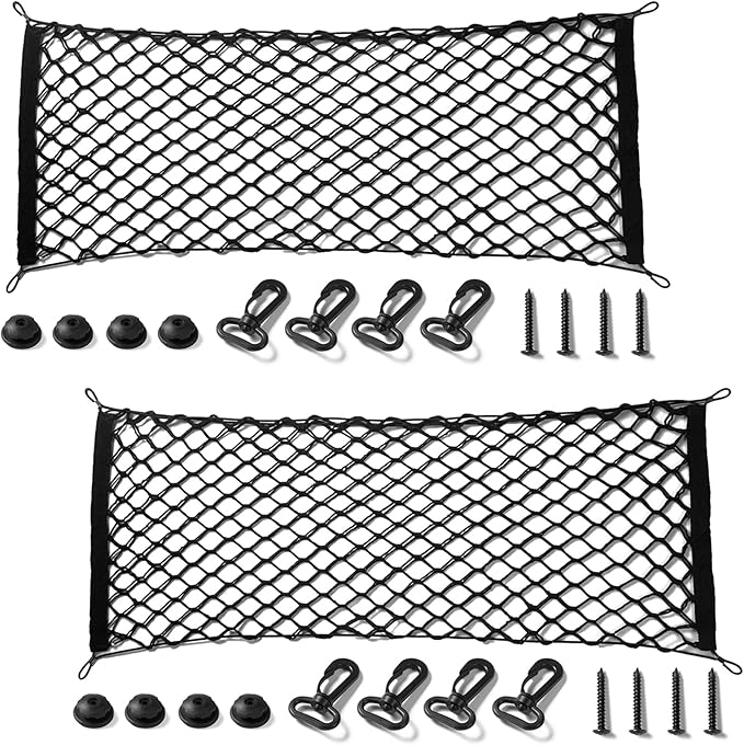 Amiss 2 Packs Cargo Net Stretchable. Adjustable Elastic Trunk Storage Net with Hook for SUVs, Cars and Trucks(43.3x15.8 Inch)