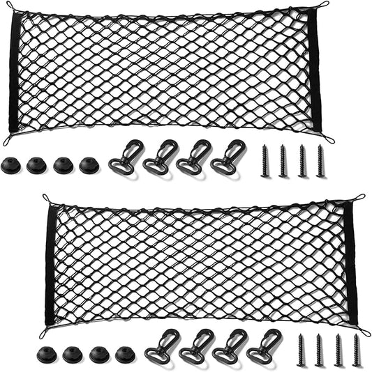 Amiss 2 Packs Cargo Net Stretchable. Adjustable Elastic Trunk Storage Net with Hook for SUVs, Cars and Trucks(43.3x15.8 Inch)