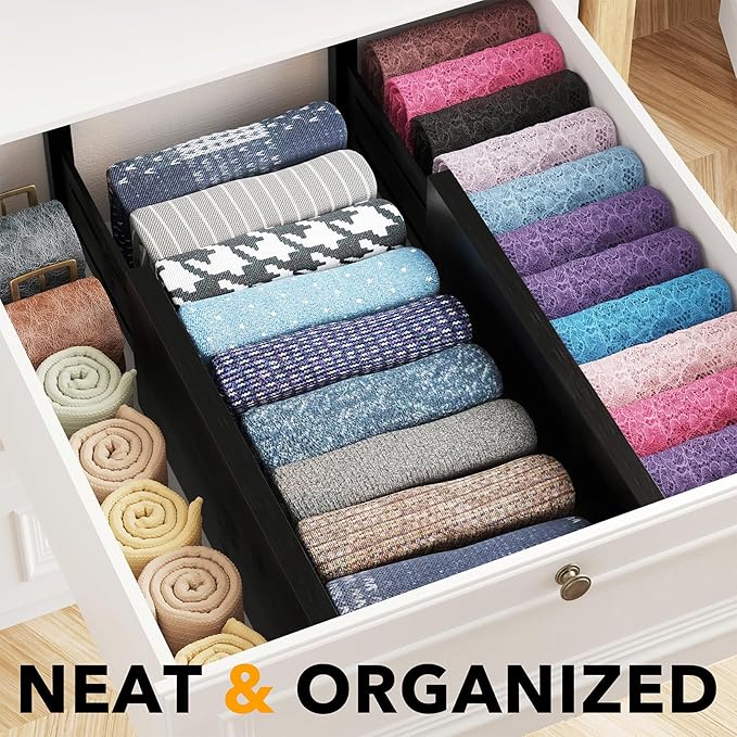 SpaceAid Bamboo 4 Pack Dresser Drawer Dividers, 4.65??High Adjustable 12.5??17??Drawer Organizers, Expandable Organization for Clothing, Clothes, Dressers, Black