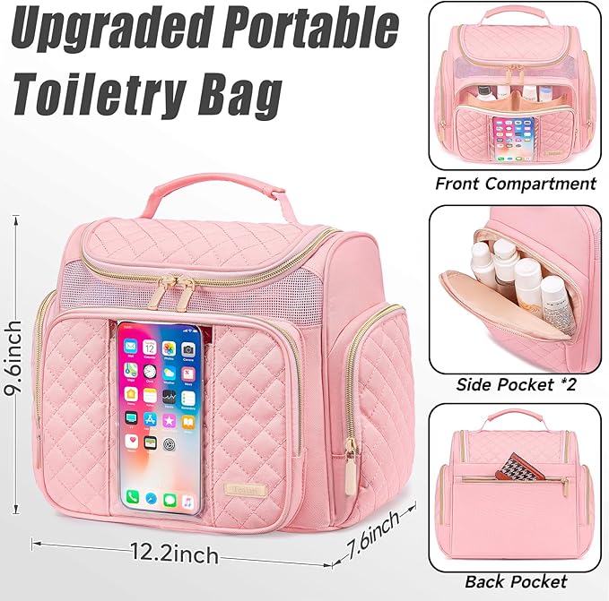 Tealari Large Toiletry Bag for Women Men,Bathroom Bag,Water Resistant Shower Bag,Makeup Bag,Portable Shower Caddy for College Dorm,Hanging Travel Toiletry Bag with Transparent Waterproof Phone Pocket