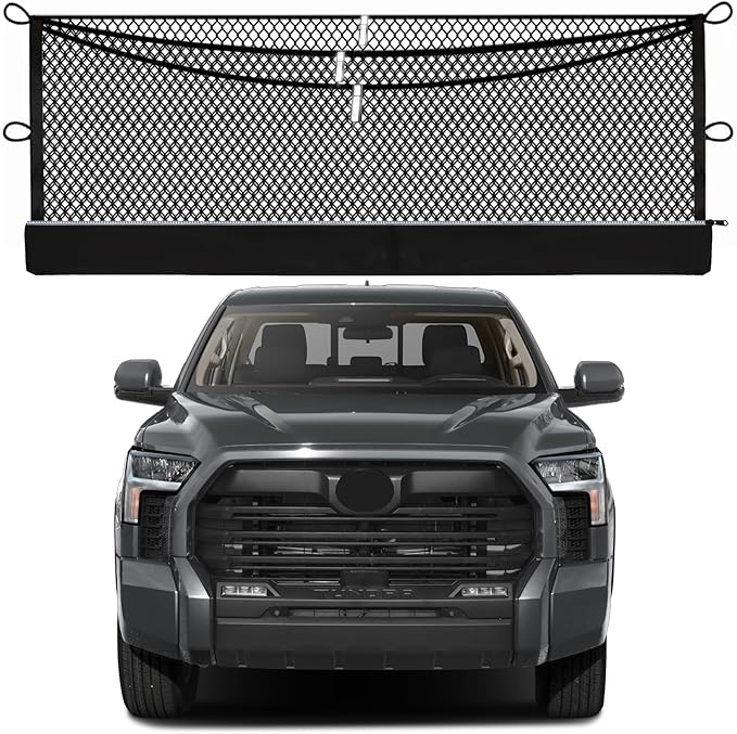 3-Layer Cargo Net for Toyota Tundra 2022-2026, Zoned Storage Truck Bed Net with Foldable Zippered Bottom Bag, Heavy-Duty Cargo Organizer Netting for Camping, Trips & Everyday Use