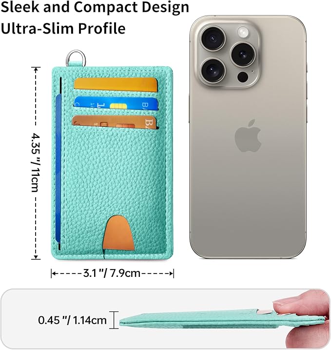 Mayski Slim Wallet, Credit Card Holder for Women, Minimalist Front Pocket RFID Blocking Card Cases, Small Wallet Women Men(Litchi Ocean Green)