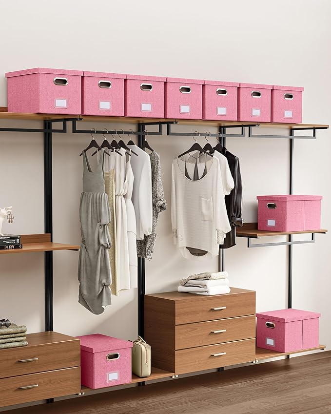 Oterri 2 Pack File Storage Organizer, Filing Box, Portable File Box with Lid, Fit for Letter/Legal File Folder Storage, document organizer, New-pink