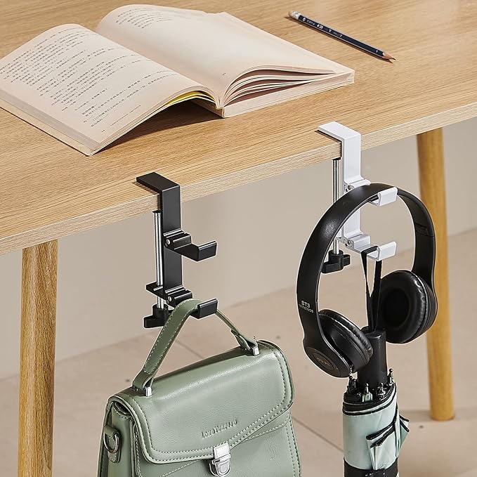 JAKO New Foldable Headphone Stand for Desk, Aluminum Alloy Headphone Holder - Headset Stand Hook Space Save Mount, Universal Fit PC Gaming Headsets Holder Under Desk Clamp for Office, Computer Table