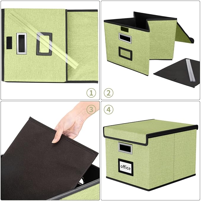 File Organizer Boxes with Lids, Linen Hanging Filing & Storage Box with Plastic Slide for Office/Decor/Home, Universal Hanging Filing Organization Box for Letter/Legal Folder