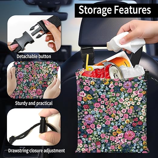 Car Trash Bag Large Hanging Can for Back of Seat, Cute Waterproof Car Garbage Bag for Vehicle, Travelling, Outdoor Cute Colorful Flower