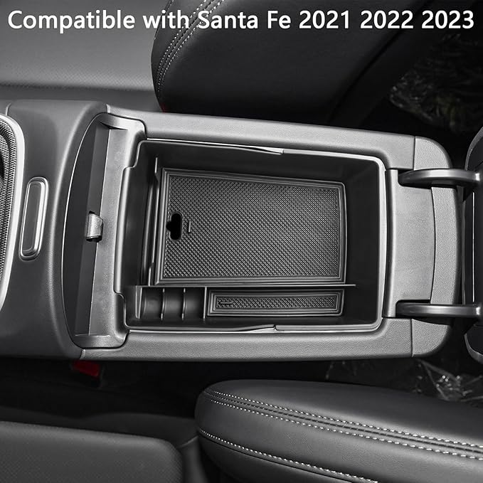 EDBETOS Center Console Organizer Tray Compatible with Hyundai Santa Fe TM 2021 2022 2023 Accessories and Santa Fe SEL 2022 2023 Interior Secondary Armrest Storage Box ABS Insert Tray, Black Trim