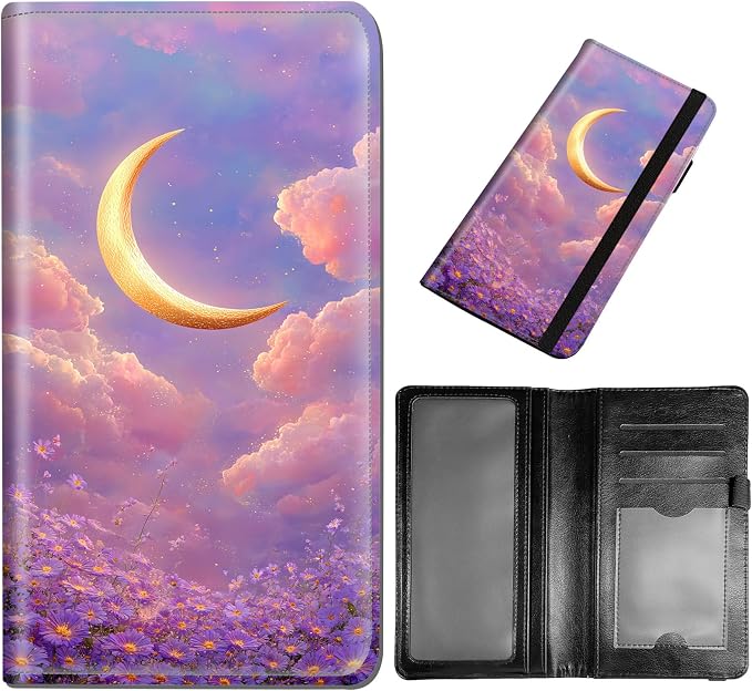 DEGDFSGR Checkbook Cover PU Leather Checkbook Covers for Women for Duplicate Checks, Check Book Covers with RFID Blocking Function for Personal Checkbook, Golden Crescent Moon