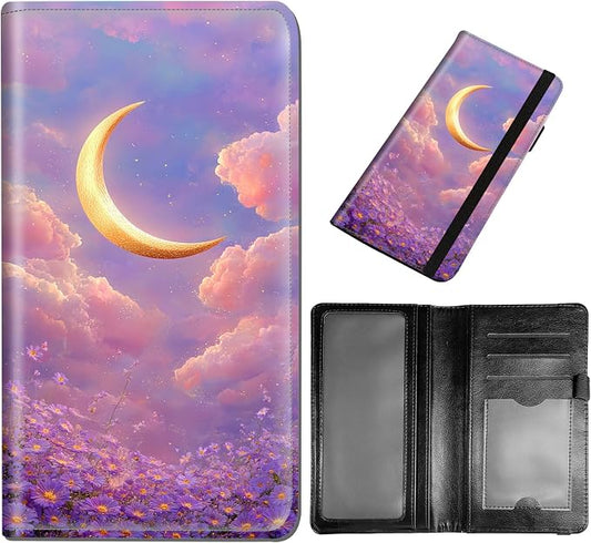 DEGDFSGR Checkbook Cover PU Leather Checkbook Covers for Women for Duplicate Checks, Check Book Covers with RFID Blocking Function for Personal Checkbook, Golden Crescent Moon