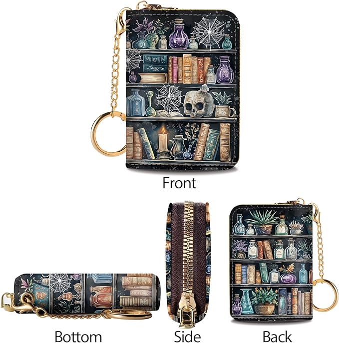 Credit Card Holder RFID Wallet, Small Card Holder Wallet for Women with Keychain Zipper, Funny Leather Print Credit Card Wallets Accordion Gift