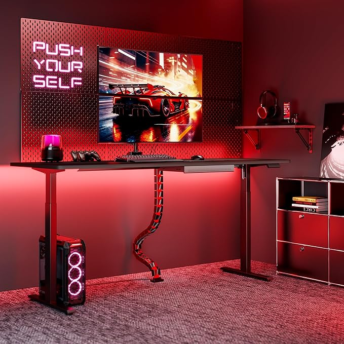 ARES WING Under Desk Cable Management Spine, Magnetic Vertebrae Cable Management for Standing Desk, Length Adjustable Cord Organizer with 20 Modular Vertebrae for Office and Gaming Desks, Red
